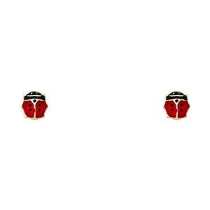 14KT Gold Ladybug Enamel Stud Screw Back Earrings 6mm